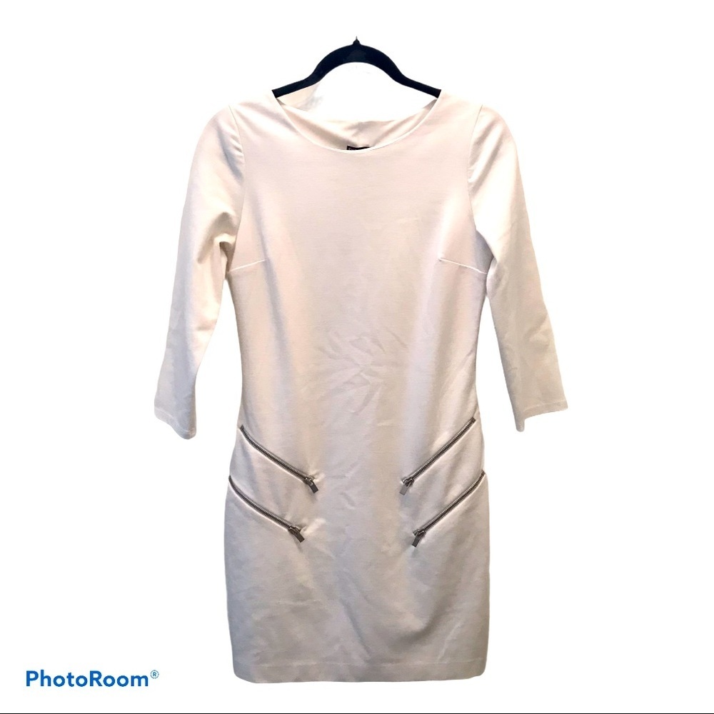 Express White Ponte Knit Dress with Zippers